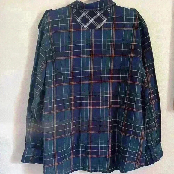 NWT Lily & Lottie Women’s Beau Plaid Flannel Navy, Teal & Mustard Size Medium - Picture 4 of 4